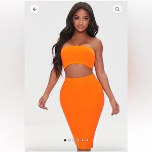 Forever 21 Ribbed Tube Top & Pencil Skirt Coord Set Size Small / Medium- Orange